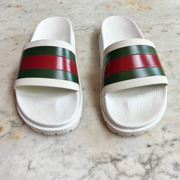Gucci Web Men's Rubber Slide Sandal - White Rubber, US 6.5 - Picture 2 of 9